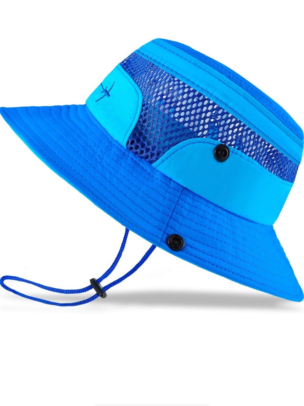 Toddler Blue Mesh Sun Bucket Hat with Chin Cord